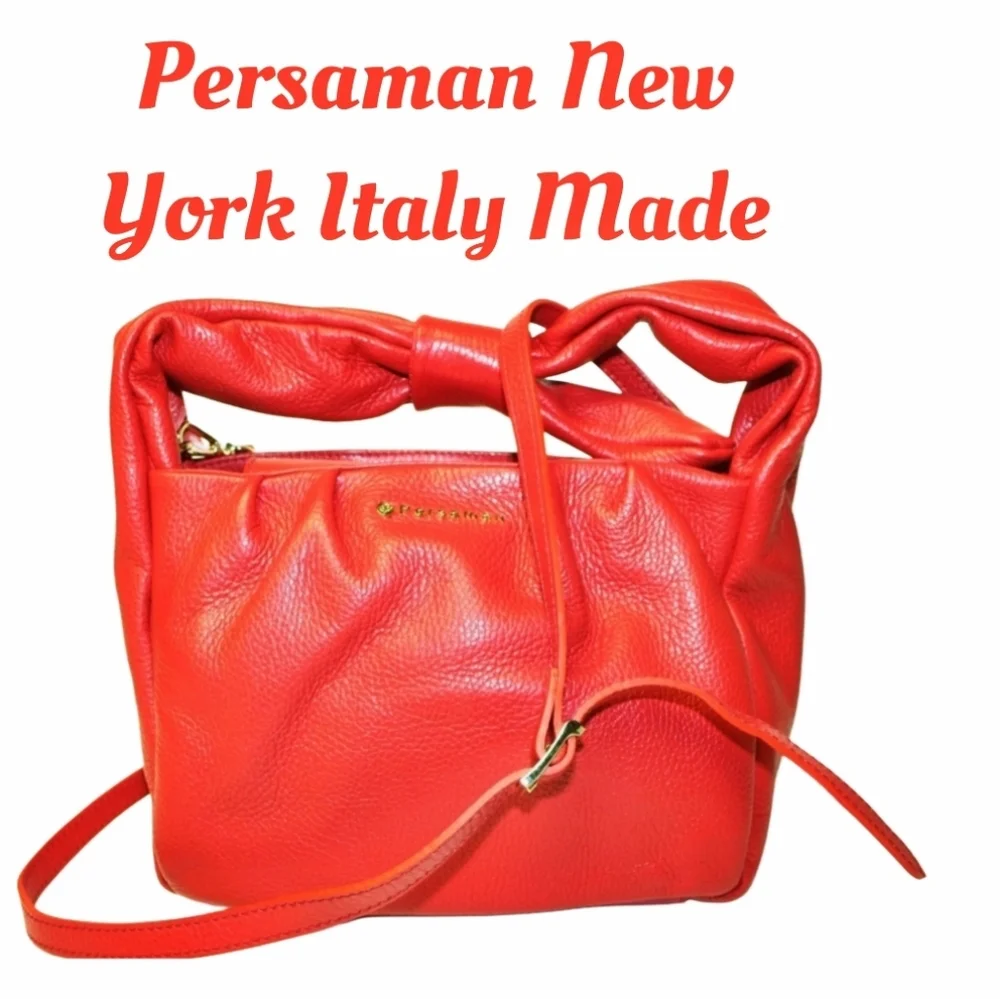 NEW Persaman New York Italy Womens Red Leather Crossbody Satchel Bag